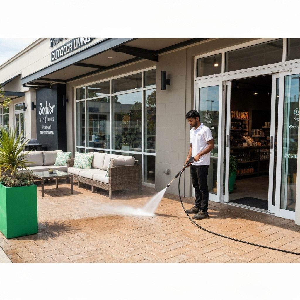 Commercial power washing - professional cleaning outdoor living store patio area